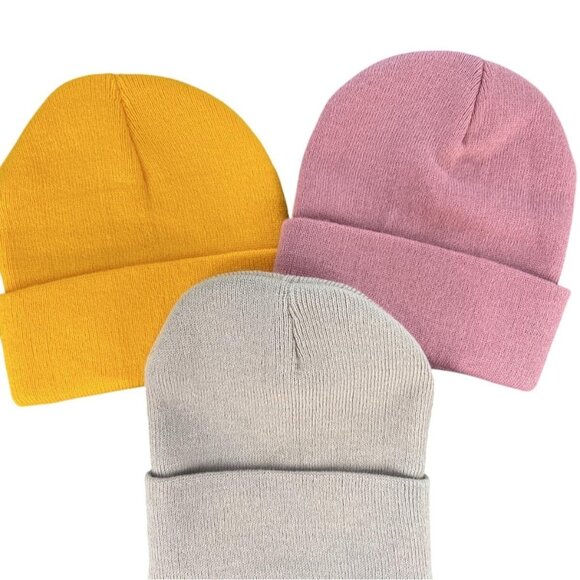 Knit Hat Beanie Set Cuffed Soft Warm Medium Acrylic Winter Cold Weather - Picture 1 of 5